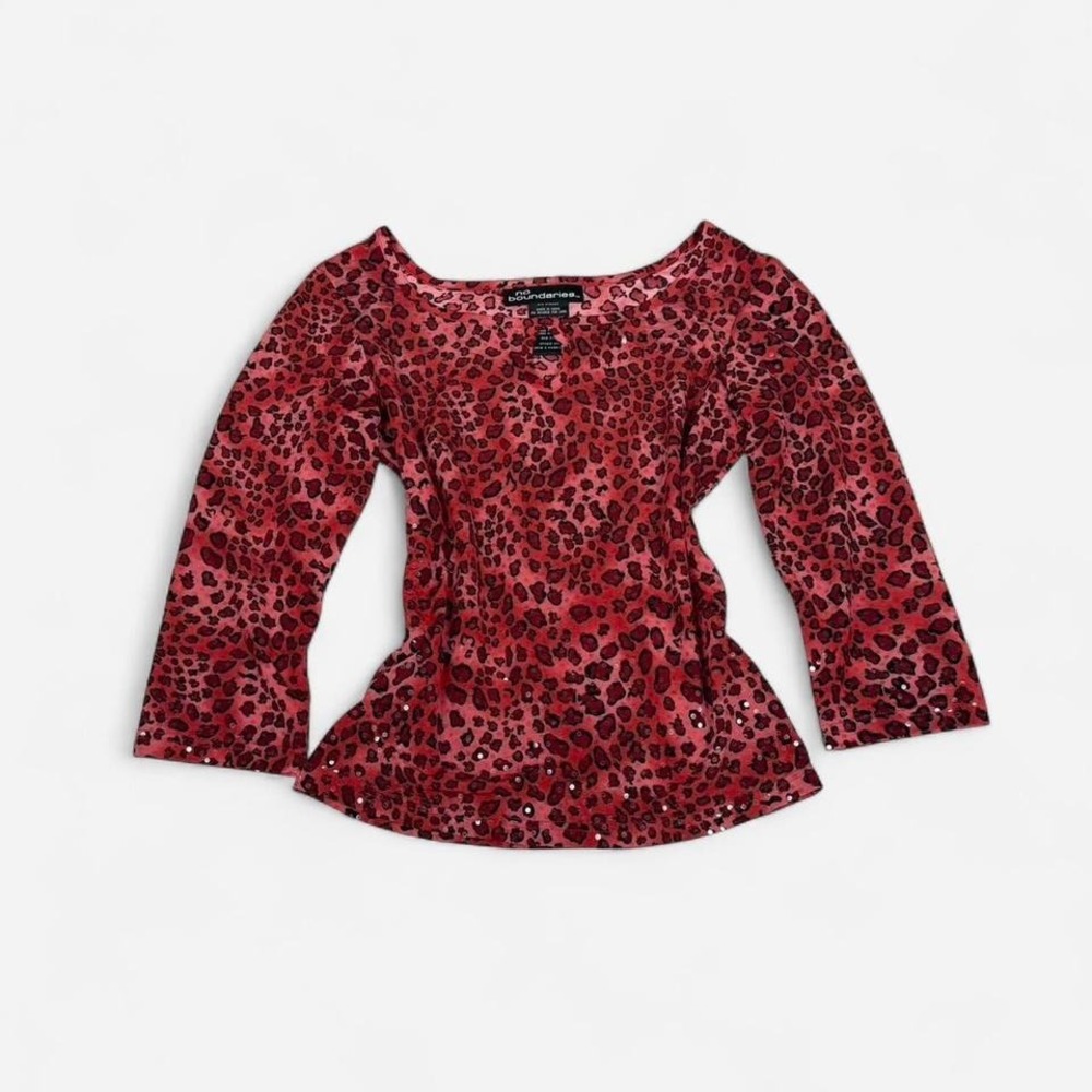 Vintage 90s No Boundaries sparkly red & black cheetah print top